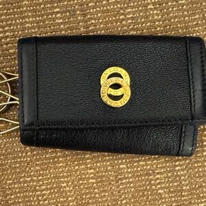 Bulgari Black Leather Key Case with Gold-Tone Hardware
